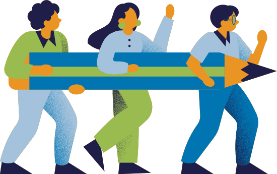 Icon showing 3 people carrying a large pencil