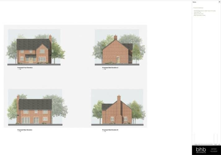 plans showing 4 angles of new detached home in hopwas